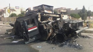 Iraq army vehicle burned