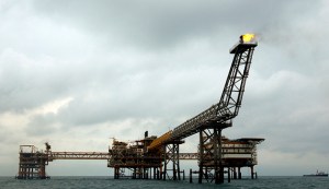 The SPQ1 gas platform is seen on the southern edge of Iran's South Pars gas field in the Gulf, off Assalouyeh
