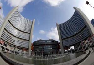 The United Nations headquarters building is pictured in Vienna