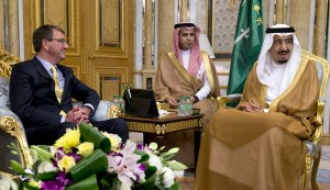 U.S. US Secretary of Defense Ashton Carter meets with Saudi Arabia's King Salman bin Abdul-Aziz Al Saud (R) at Al-Salam Palace in Jeddah, Saudi Arabia, July 22, 2015. (photo by REUTERS/Carolyn Kaster) Read more: http://www.al-monitor.com/pulse/originals/2015/08/saudi-king-washington-visit-iran-deal.html#ixzz3kPeQtHQK width=