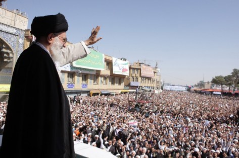Iran's Supreme Leader Ayatollah Ali Khamenei waves to the crowd in the holy city of Qom, south of Tehran