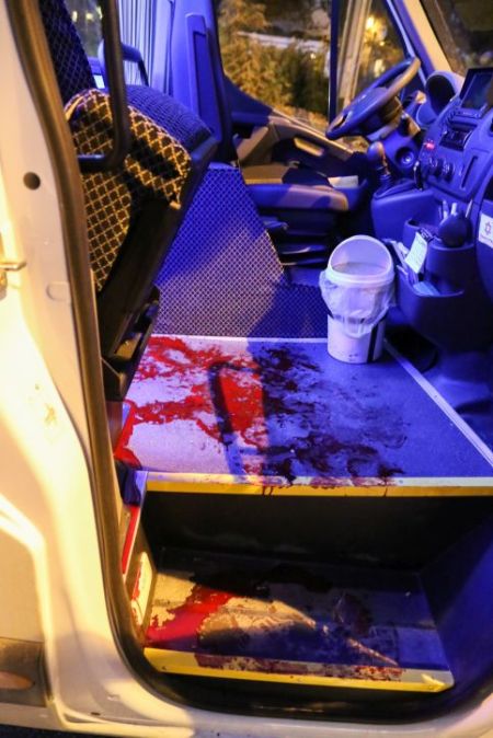 Blood inside a minibus at the scene of a drive-by shooting near the West Bank settlement of Alon Shvut, in the Etzion Bloc, on November 19, 2015. Three people were killed in the terrorist attack, and several more wounded. Photo by Gershon Elinson/FLASH90 *** Local Caption *** ????? ???? ??? ??? ????? ???? ??????