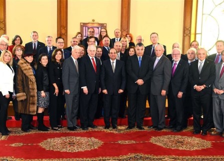 Leaders of the Conference of Presidents of Major American Jewish Organizations meet with Egyptian President Abdel Fattah el-Sissi in Cairo on February 11, 2016 (Courtesy)