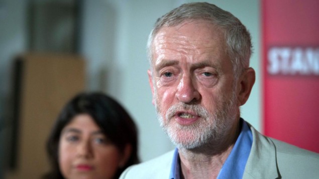 Britain's Labour leader Jeremy Corbyn makes a speech at Savoy Place, London, June 25, 2016. (Stefan Rousseau/PA via AP)