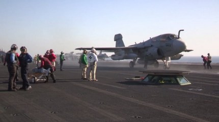 File: An EA-6B Prowler launching from the American aircraft carrier USS George H.W. Bush (CVN 77) supporting strike, surveillance and reconnaissance missions in Syria, September 26, 2014. (AFP Photo/Handout/US Navy)