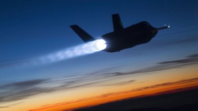 The F-35 Lightning II during a refueling test at dusk in January 2015. (Tom Reynolds/Lockheed Martin)