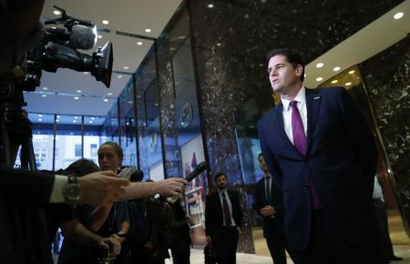 Israeli Ambassador to the U.S. Ron Dermer speaks to media at Trump Tower, Thursday, Nov. 17, 2016, in New York. (AP Photo/Carolyn Kaster)