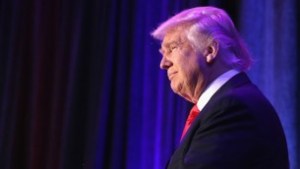 President-elect Donald Trump acknowledging the crowd prior to making his victory speech at the New York Hilton, Nov. 9, 2016. (Joe Raedle/Getty Images via JTA)