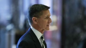 Retired Lt. Gen Michael Flynn walks through the lobby at Trump Tower, Thursday, Nov. 17, 2016, in New York. (AP Photo/Carolyn Kaster)
