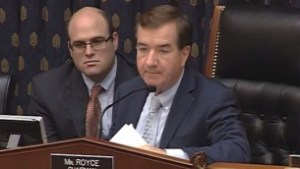 US House Foreign Affairs Committee chairman Ed Royce (R) during a hearing that passed a resolution condemning the Palestinians for inciting violence against Israel, October 22, 2015 (YouTube/House Foreign Affairs Committee)
