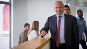 Education Minister Naftali Bennett arrives at a special meeting of his Jewish Home faction in the Israeli settlement of Maale Adumin, in the West Bank on January 2, 2017 (Yonatan Sindel/Flash90) 