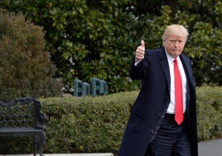 US President Donald Trump walks toward Marine One as he departs the White House on February 3, 2017. Photo by Olivier Douliery/Abaca(Sipa via AP Images)