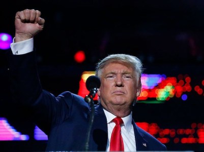 EDISON, NJ - OCTOBER 15: Republican presidential candidate Donald Trump attends the Republican Hindu Coalition's Humanity United Against Terror Charity event on October 15, 2016 at the New Jersey Convention & Expo Center in Edison, New Jersey. Trump also campaigned today in New Hampshire and Maine. (Photo by Kena Betancur/Getty Images)