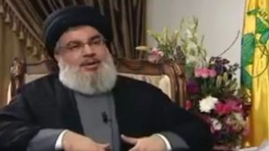 Hezbollah head Hassan Nasrallah speaking to Iranian state television, in a clip broadcast on February 20, 2017. (screen capture: Twitter)