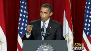 US President Obama delivering his famed Cairo Speech in 2009. The president highlighted the need for social progress in his first major address to the Muslim world. (photo credit: screen capture, YouTube)