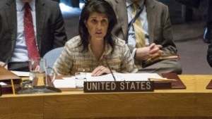 US United Nations Ambassador Nikki Haley speaks at the Security Council meeting on February 21, 2017 at UN Headquarters in New York. (AFP PHOTO / KENA BETANCUR)