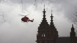 London's air ambulance arrives at the Houses of Parliament in central London on March 22, 2017 during an emergency incident (AFP PHOTO / DANIEL LEAL-OLIVAS)