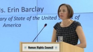 US envoy Erin Barclay addresses the United Nations Human Rights Council March 1, 2017 (Screen capture: UNHRC)