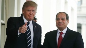 President Donald Trump welcoming Egyptian President Abdel Fattah el-Sissi to the West Wing of the White House, April 3, 2017. (Mark Wilson Wilson/Getty Images via JTA)