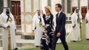 Ivanka Trump (C-L) and Jared Kushner (C-R) arrive to attend the presentation of the Order of Abdulaziz al-Saud medal at the Saudi Royal Court in Riyadh on May 20, 2017. (AFP PHOTO / MANDEL NGAN)