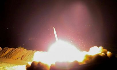 Iran launches a ballistic missile at Islamic State targets in eastern Syria on June 18, 2017. (Islamic Revolutionary Guard Corps)