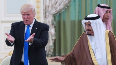 US President Donald Trump, left and Saudi Arabia's King Salman bin Abdulaziz al-Saud gesture during a signing ceremony at the Saudi Royal Court in Riyadh on May 20, 2017. (AFP Photo/Mandel Ngan)