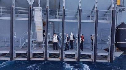 The USS George H.W. Bush off the coast of Haifa, July 1, 2017 (Momi Gabay/Haifa Port Authority) The USS George H.W. Bush off the coast of Haifa, July 1, 2017 (Momi Gabay/Haifa Port Authority)