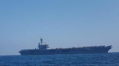 The USS George H.W. Bush off the coast of Haifa, July 1, 2017 (Momi Gabay/Haifa Port Authority) The USS George H.W. Bush off the coast of Haifa, July 1, 2017 (Momi Gabay/Haifa Port Authority)