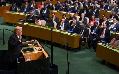 US President Donald Trump addresses the 72nd Annual UN General Assembly in New York on September 19, 2017. (AFP PHOTO / DON EMMERT)
