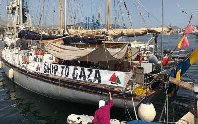 The 'Freedom,' one of the boats headed to the Gaza Strip in a flotilla defying Israel's blockade, July 2018 (screen capture: Press TV/Twitter)