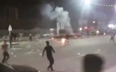 A still from video shared on social media showing protests in the Iranian city of Khorramshahr on June 30, 2018. (screen capture: Twitter/BBC)
