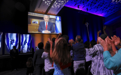 PM Netanyahu addresses a summit of Christians United for Israel in Washington, DC, July 23, 2018. (Twitter)