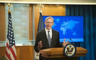 Brian Hook, State Department director of policy planning, fields questions from journalists during the announcement of the creation of the Iran Action Group at the State Department in Washington on August 16, 2018. (Rod Lamkey/Getty Images/AFP)