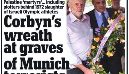 Cover of the Daily Mail reporting Jeremy Corbyn visited graves of Munich terrorists