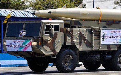 Illustrative: A Fateh-110 ballistic missile, displayed at an Iranian armed forces parade in 2012. (military.ir/Wikimedia Commons)