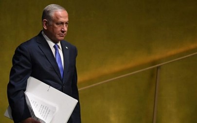 Prime Minister Benjamin Netanyahu arrives to address the General Assembly at the United Nations in New York September 27, 2018. (AFP/Timothy A. Clary)