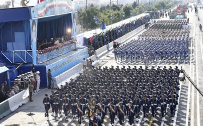 Iranian army troops march during a parade marking National Army Day in front of the mausoleum of the late revolutionary founder Ayatollah Khomeini, just outside Tehran, Iran, April 18, 2018. (AP Photo/Ebrahim Noroozi)