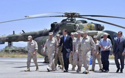 Syrian President Bashar Assad inspects the Russian Hmeimim air base in the province of Latakia, Syria, June 27, 2017 (Syrian Presidency via AP, File)