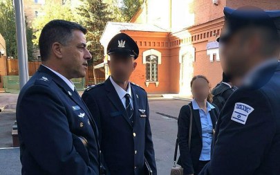 Israeli Air Force chief Amikam Norkin, left, leads a military delegation to Moscow on September 20, 2018. (Israel Defense Forces)