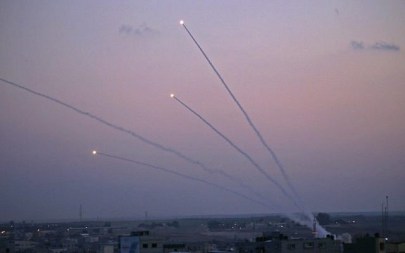 A picture taken from the Gaza Strip on November 12, 2018 shows missiles being launched toward Israel. (Said KHATIB / AFP)
