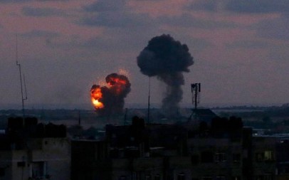 Illustrative: An explosion is seen from the city of Rafah in the southern Gaza Strip after an airstrike by Israeli forces in response to dozens of rocket attacks by Palestinian terrorist groups from the coastal enclave on June 20, 2018. (Said Khatib/AFP)
