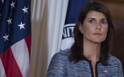 US Ambassador to the United Nation Nikki Haley speaks at the US Department of State in Washington DC on June 20, 2018 (AFP PHOTO / Andrew CABALLERO-REYNOLDS)