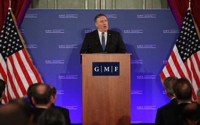 US Secretary of State Mike Pompeo speaks during an event at the Concert Noble in Brussels on December 4, 2018. (Francisco Seco/POOL/AFP)