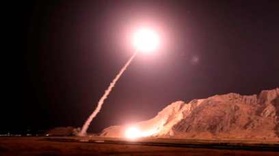Iranian missile is fired from city of Kermanshah in western Iran targeting the Islamic State group in Syria