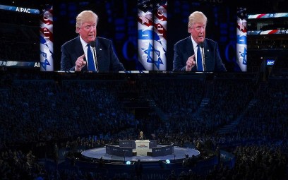 Donald Trump speaks at the 2016 American Israel Public Affairs Committee (AIPAC) Policy Conference at the Verizon Center, March 21, 2016, in Washington. (AP/Evan Vucci)