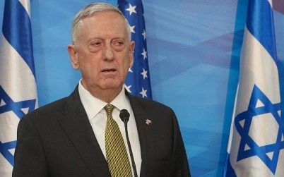 US Secretary of Defense Jim Mattis at a press conference with Prime Minister Benjamin Netanyahu (unseen) at the latter's office in Jerusalem on April 21, 2017. (Marc Israel Sellem/Pool/Flash90)