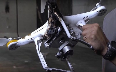 A drone that was grounded using Rafael's 'Drone Dome' system. (Screen capture: YouTube)