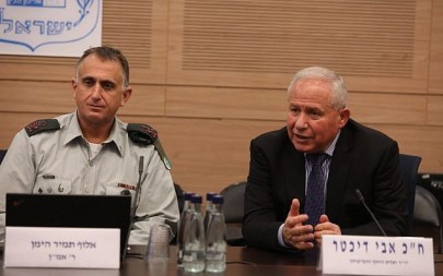 Military Intelligence chief Maj. Gen. Tamir Hyman, left, speaks at the Knesset's powerful Foreign Affairs and Defense Committee next to its chairman MK Avi Dichter on December 11, 2018. (Yitzhak Harari/Knesset)