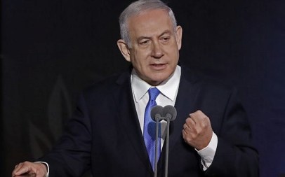 Prime Minister Benjamin Netanyahu speaks during a handover ceremony for the new IDF chief of staff, on January 15, 2019, in Tel Aviv. (Jack Guez/AFP)