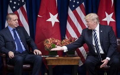 This file photo taken on September 21, 2017 shows US President Donald Trump reaching to shake Turkey's President Recep Tayyip Erdogan's hand before a meeting at the Palace Hotel during the 72nd United Nations General Assembly in New York City. (AFP PHOTO / Brendan Smialowski) This file photo taken on September 21, 2017 shows US President Donald Trump reaching to shake Turkey's President Recep Tayyip Erdogan's hand before a meeting at the Palace Hotel during the 72nd United Nations General Assembly in New York City. (AFP PHOTO / Brendan Smialowski)